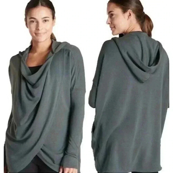 Athleta Tops - Athleta Oversized Scoop Neck Hoodie Charcoal Gray Womens Size XS